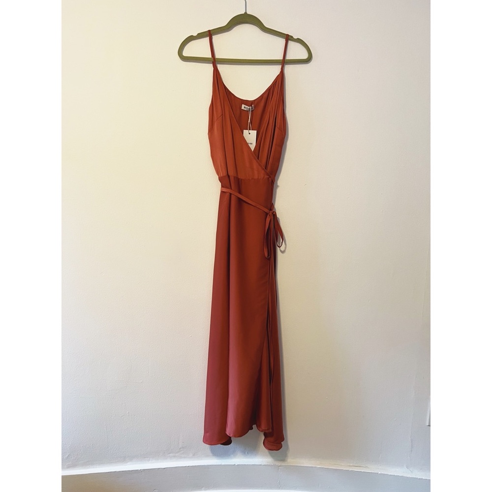 Satin wrap bridesmaid dress rust/sunset color size 8